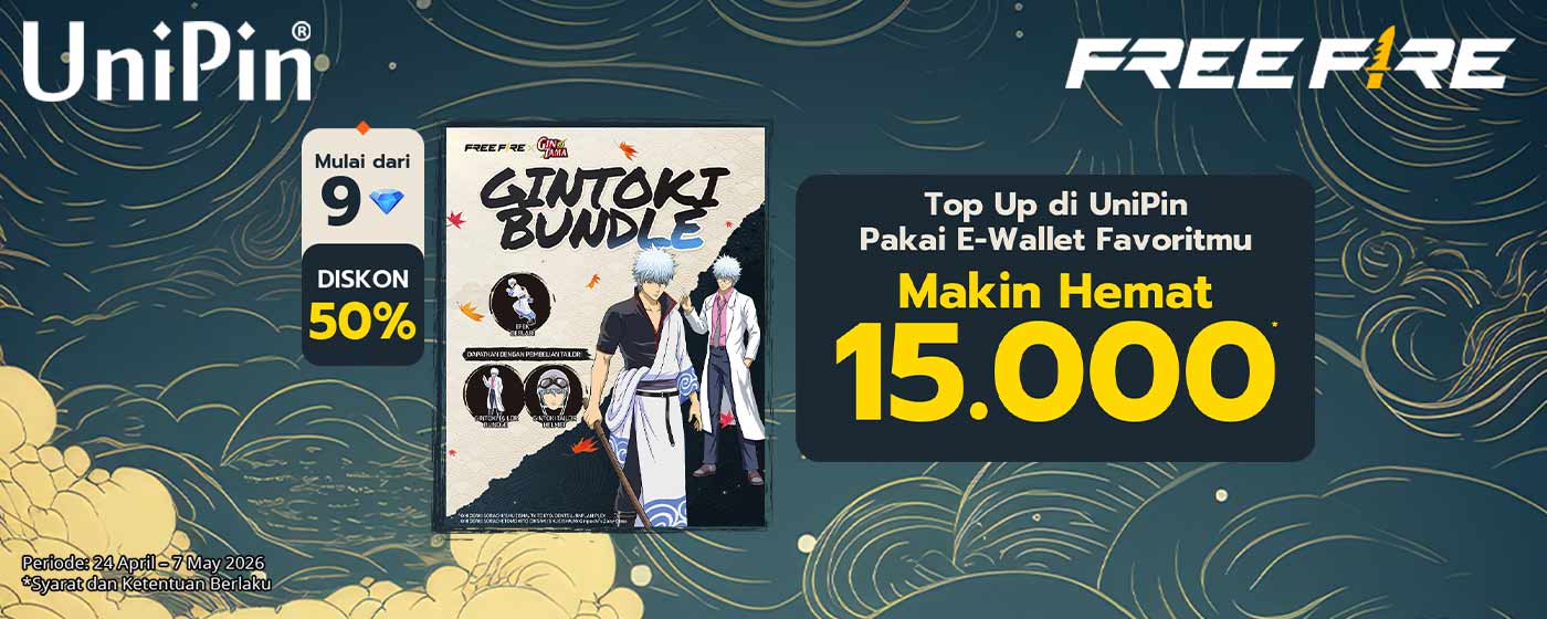 Kolaborasi Free Fire x Gintama Hadir! Nikmati Diskon 50% + Cashback 15Rb Pakai Ewallet!